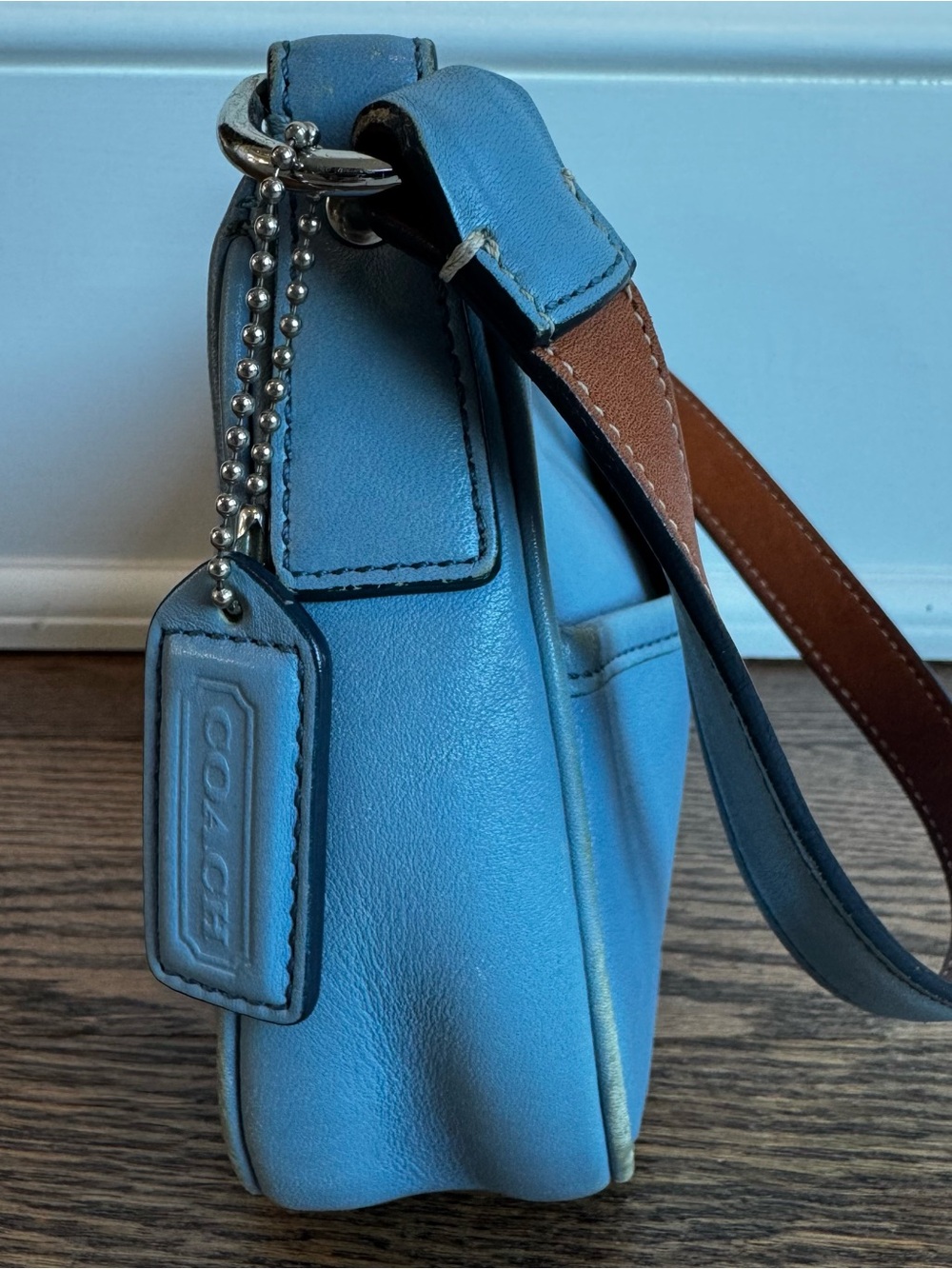 RARE Vintage Coach Pool Blue Leather Hampton Demi Hobo Bag 7593 Y2K w/Hangtag - Picture 6 of 11